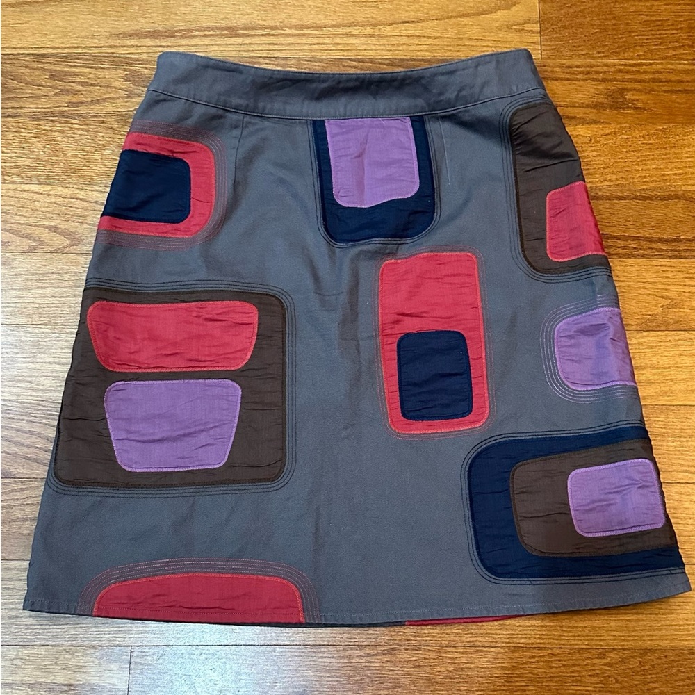 Boden Gray With Multicolored Patchwork A-Line Ski… - image 1